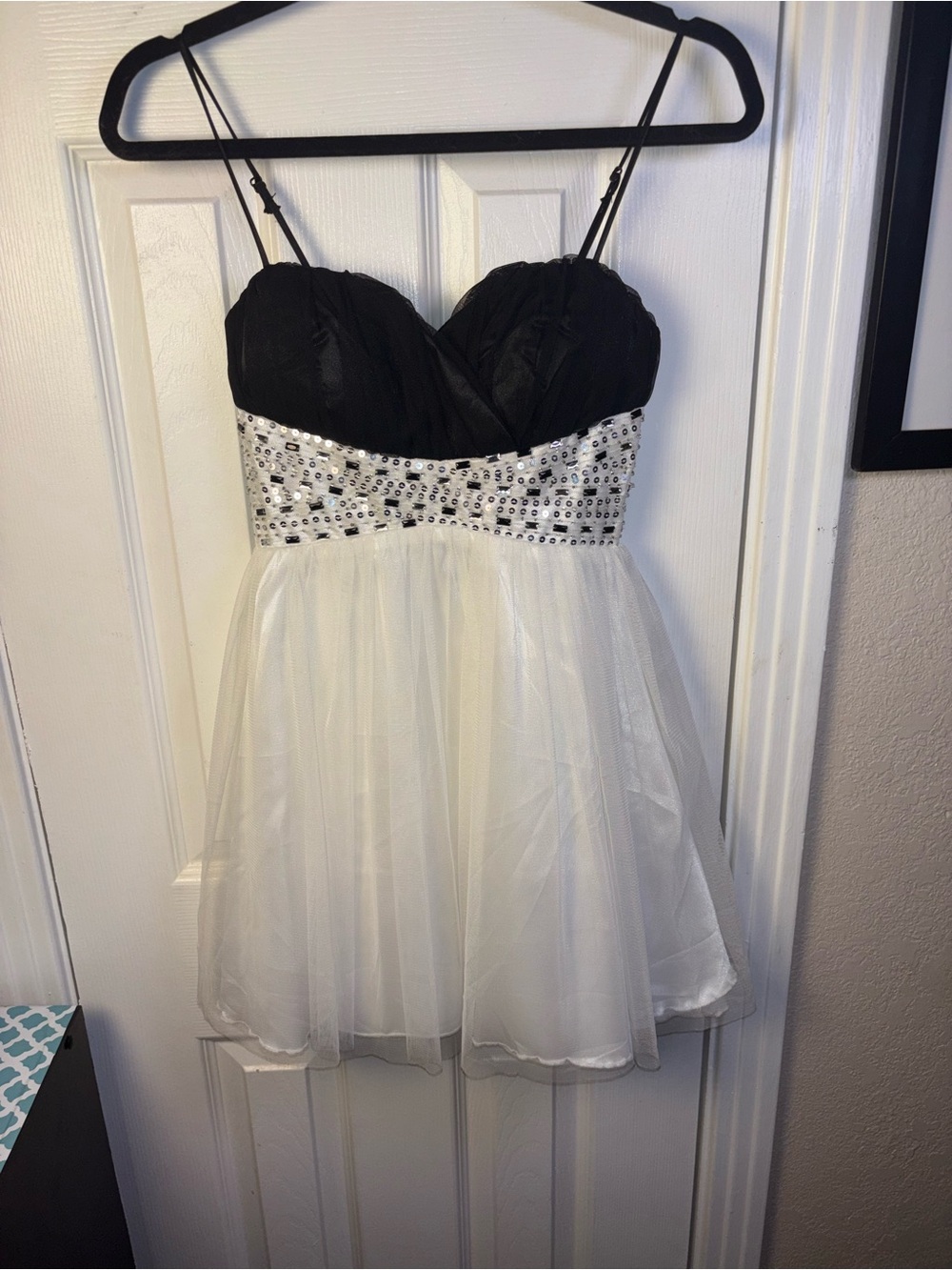 B. Smart Black and White Dress with Contrasting Bodice